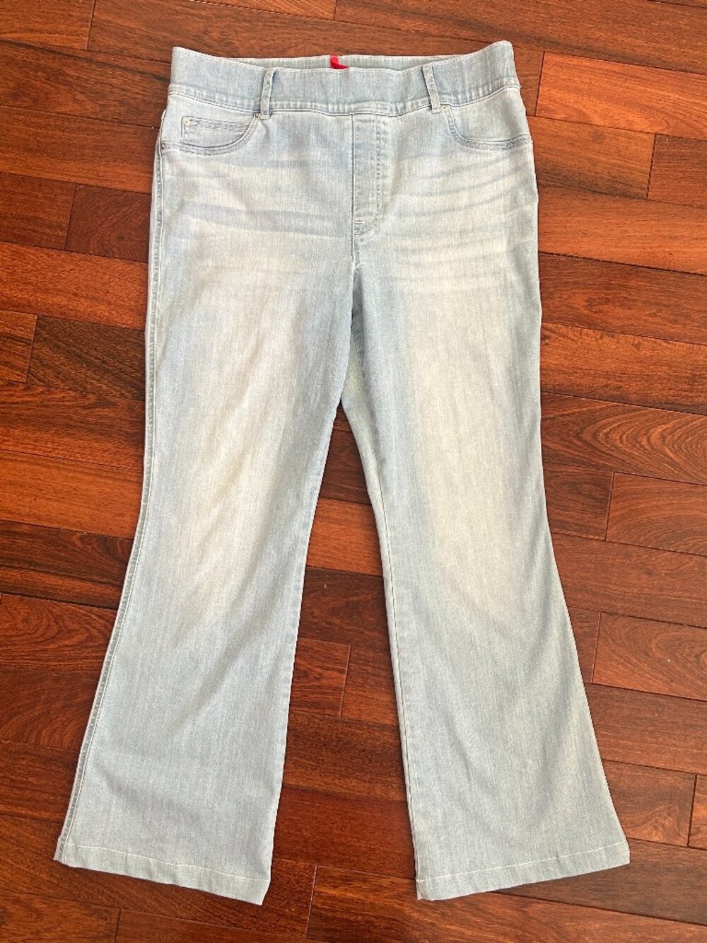 SPANX Pull On Flare Jeans Women XL Light Wash High Rise Stretch Denim